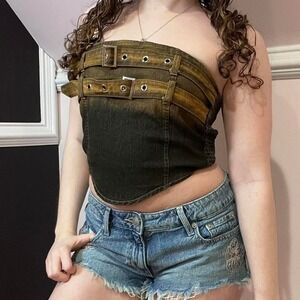 y2k brown and black belt tube top xs